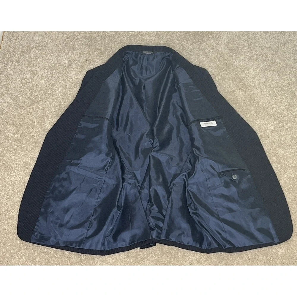 Claiborne Blazer Sport coat Jacket 46R 100% Wool‎ Blue Pinstripe